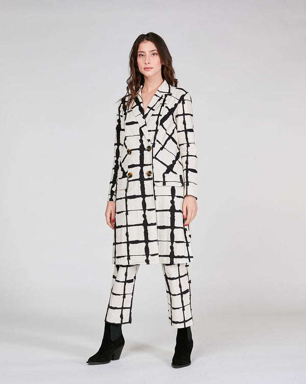 baci Wave Grid Line Trench Coat Black / White
