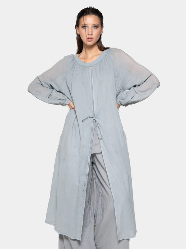 Baci Balloon Sleeve Open Front Cotton Maxi Dress Cappuccino