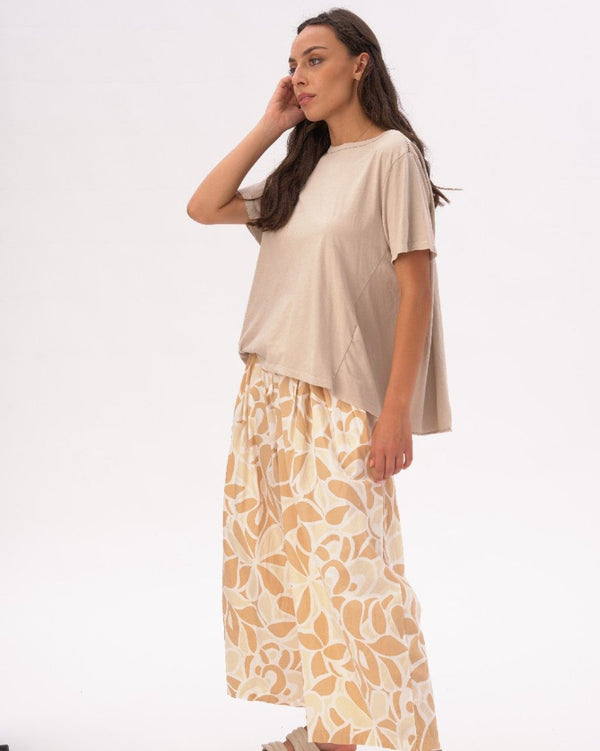 Baci Boat Neck Organic Cotton Short Sleeve T-Shirt Beige