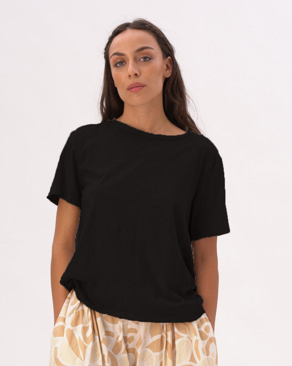 Baci Boat Neck Organic Cotton Short Sleeve T-Shirt Beige