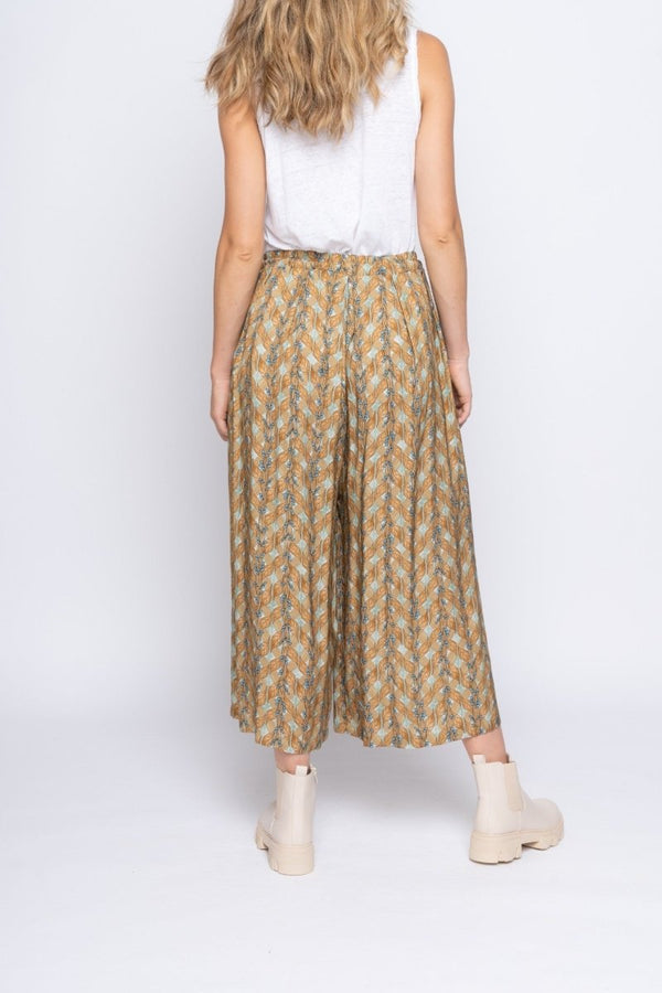 Baci Botanical Striped Tie-Waist Palazzo Pant Copper