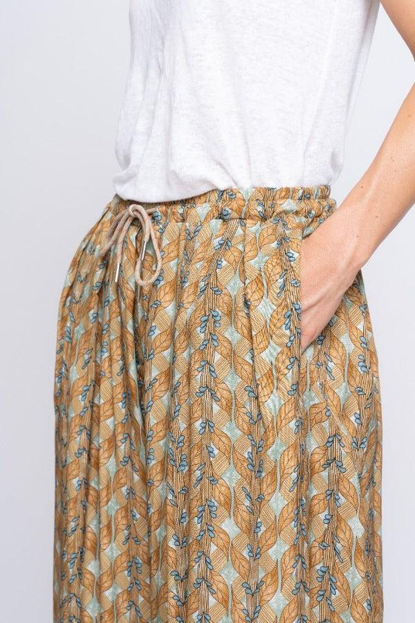 Baci Botanical Striped Tie-Waist Palazzo Pant Copper