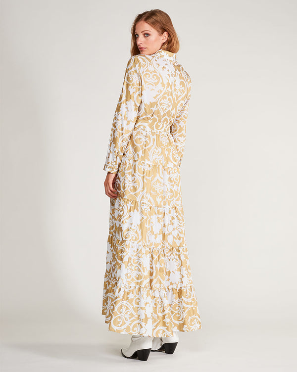 Baci Cotton Floral Tie-Waist Button-Up Shirtdress Black / Gold