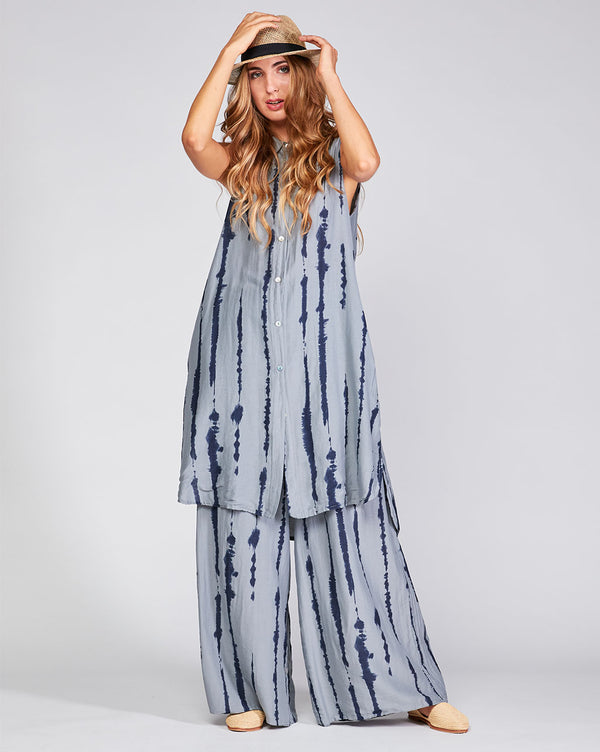 Baci Cotton Silk Blend Drip Striped Elasitc Waist Palazzo Pant Camel