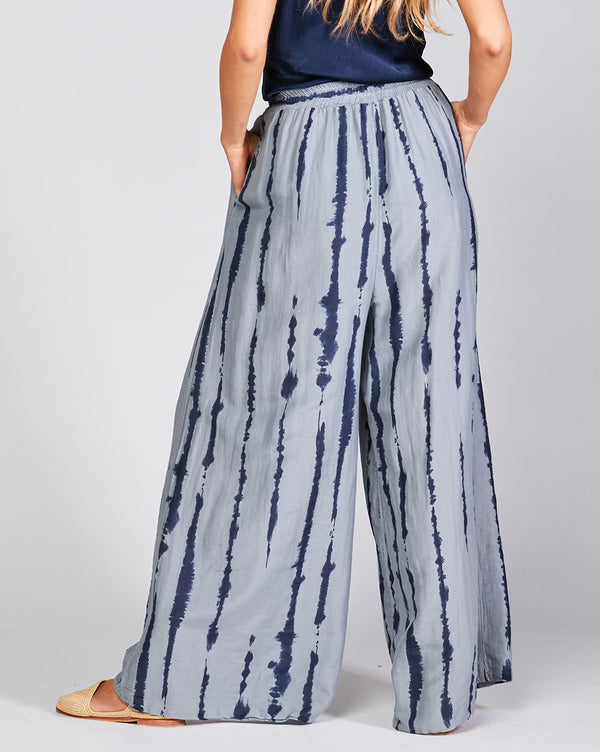 Baci Cotton Silk Blend Drip Striped Elasitc Waist Palazzo Pant Camel