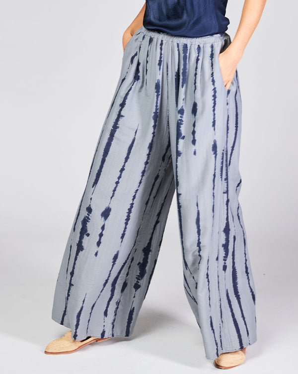 Baci Cotton Silk Blend Drip Striped Elasitc Waist Palazzo Pant Camel