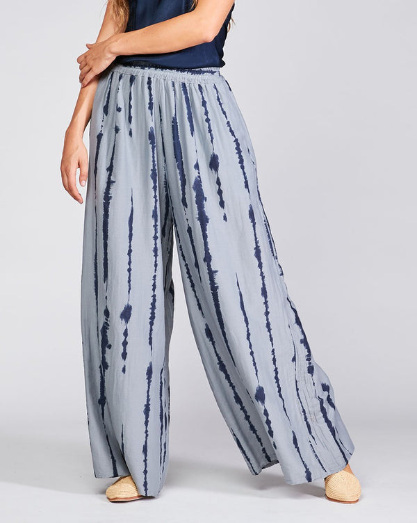 baci Cotton Silk Blend Drip Striped Elasitc Waist Palazzo Pant Camel