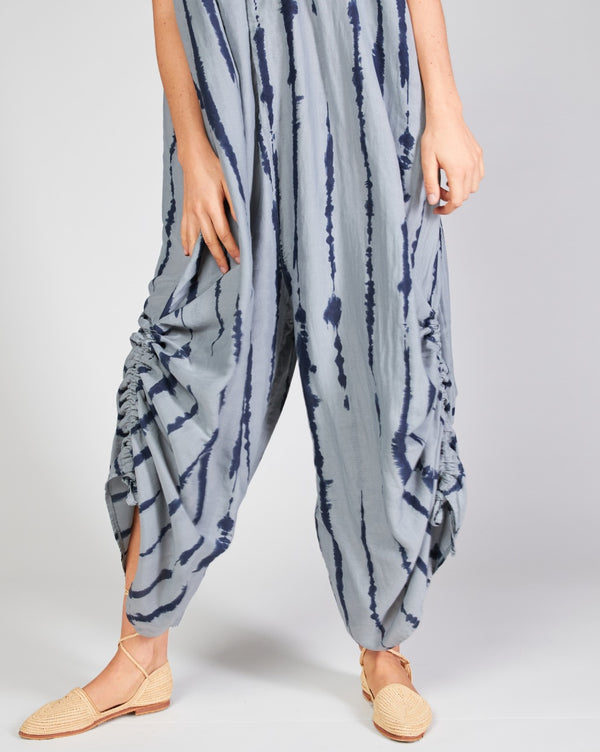 Baci Cotton Silk Blend Drip Striped Tie Waist Curved Jumpsuit Camel