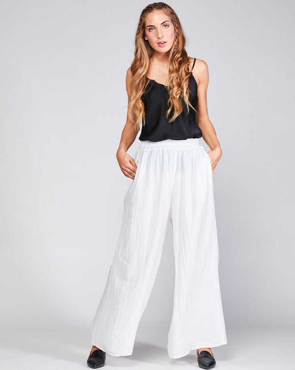 Baci Cotton Silk Blend Elasitc Waist Palazzo Pant Grey