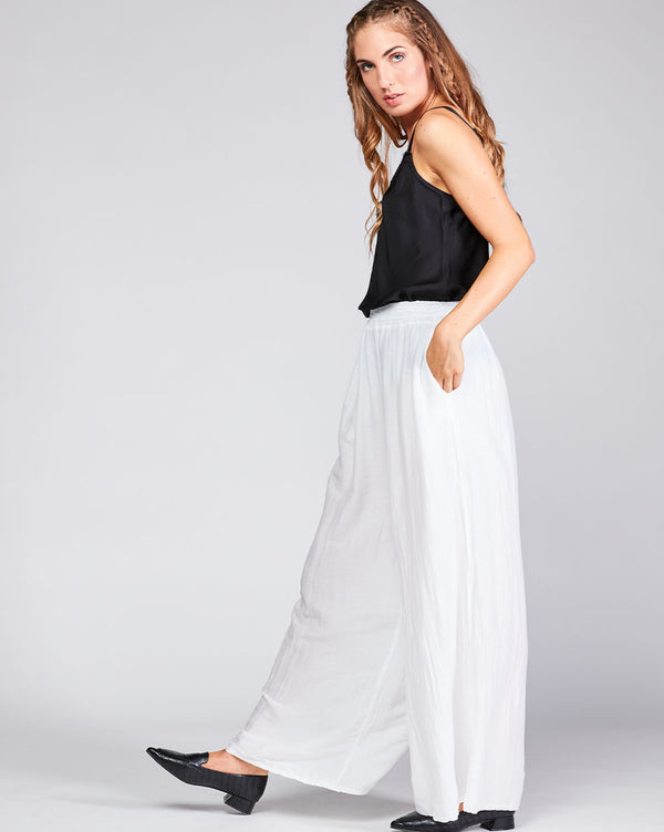 Baci Cotton Silk Blend Elasitc Waist Palazzo Pant Grey