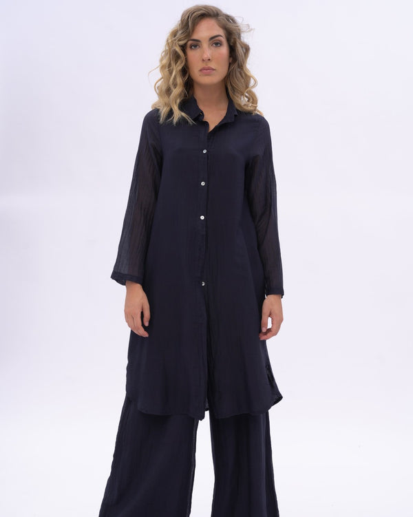 baci Cotton Silk Blend Pleated Sleeve Shirtdress Chocolate