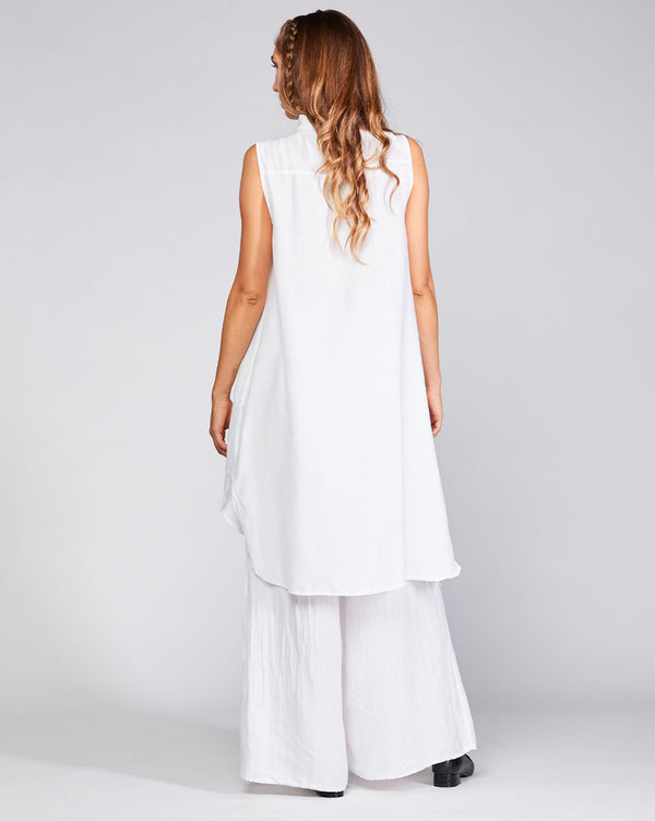 Baci Cotton Silk Blend Sleeveless Button-Up Shirtdress White