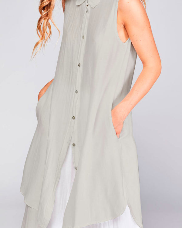 Baci Cotton Silk Blend Sleeveless Button-Up Shirtdress White