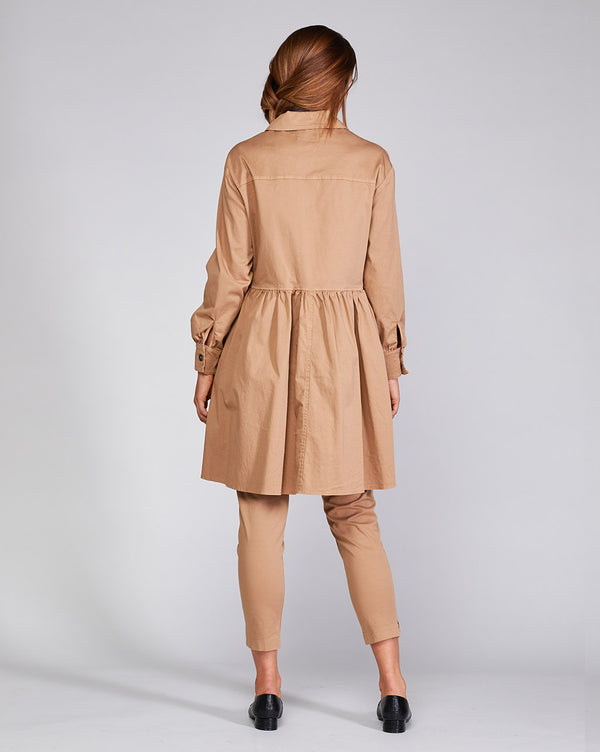 Baci Cotton Tierd Ruffle Patch Pocket Overcoat Camel