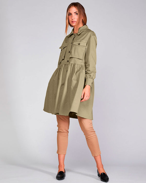 baci Cotton Tierd Ruffle Patch Pocket Overcoat Camel