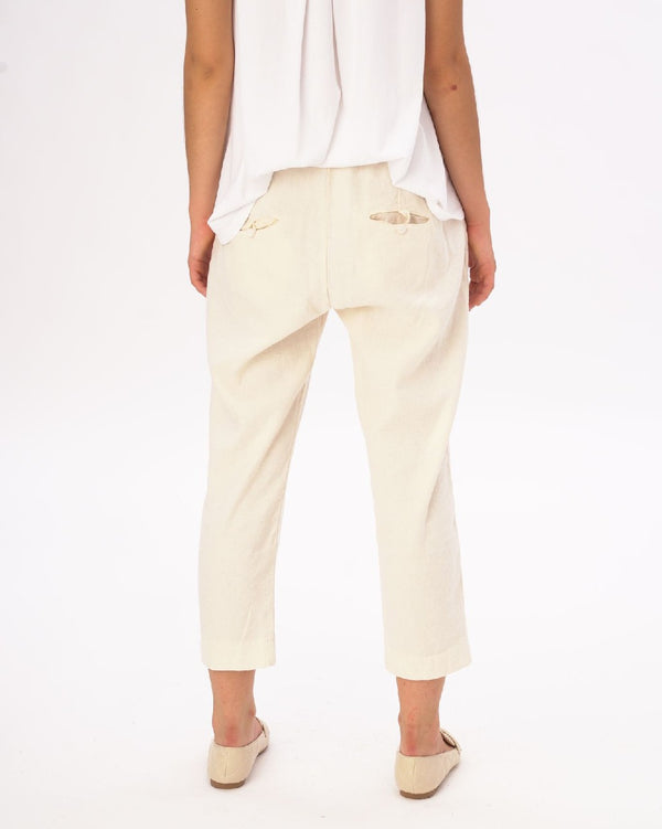 Baci Cream Cotton Linen Elastic Chino Pants Natural