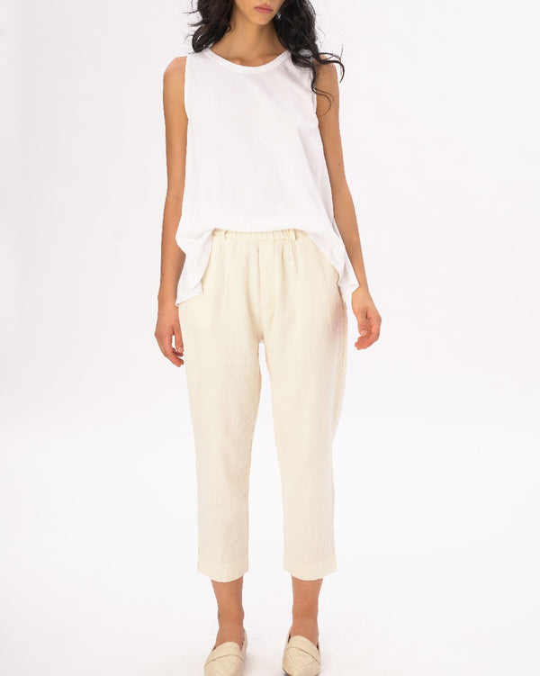 Baci Cream Cotton Linen Elastic Chino Pants Natural