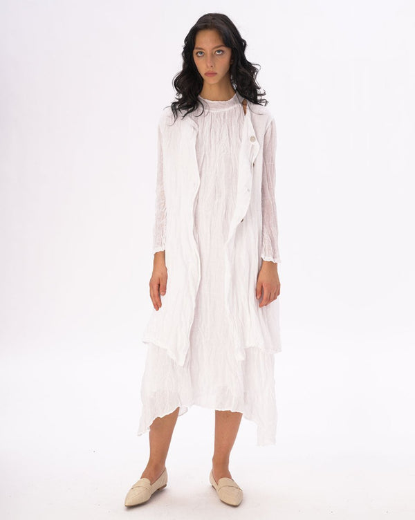 Baci Crinkled Cotton Linen Button Down Duster Black