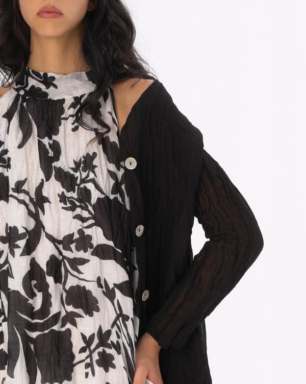 Baci Crinkled Cotton Linen Button Down Duster Black