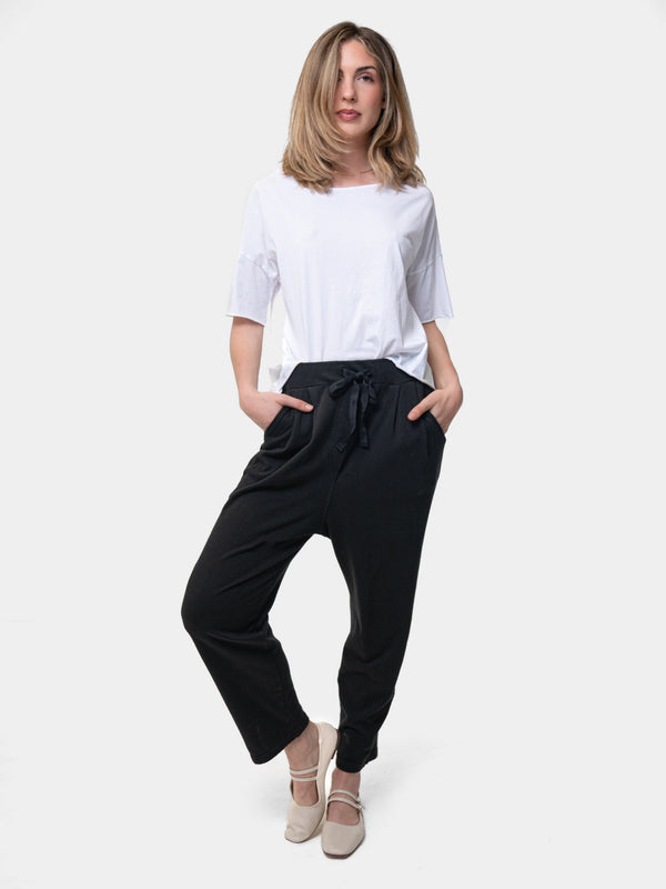 Baci Cropped Leg Elastic Tie Waist Joggers Militare