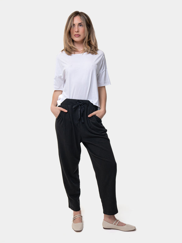 Baci Cropped Leg Elastic Tie Waist Joggers Militare