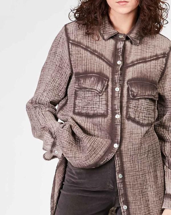 Baci Eco Wash Western Paneled Button-Up Shirtdress Dark Brown