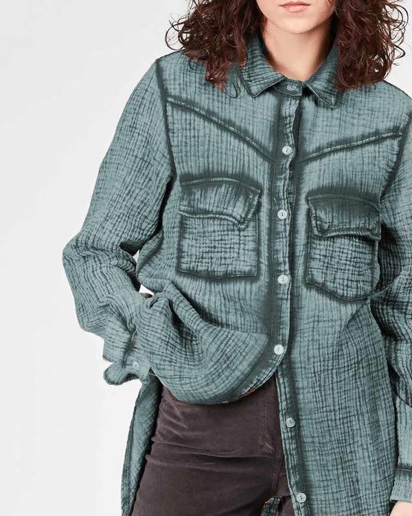 Baci Eco Wash Western Paneled Button-Up Shirtdress Dark Brown