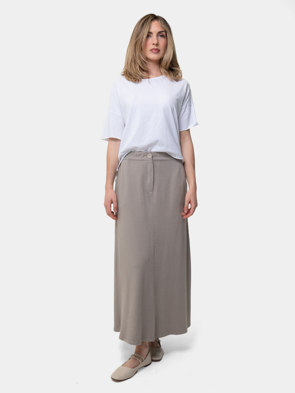 Baci Elastic Waist Cotton Midi A-Line Skirt Militare