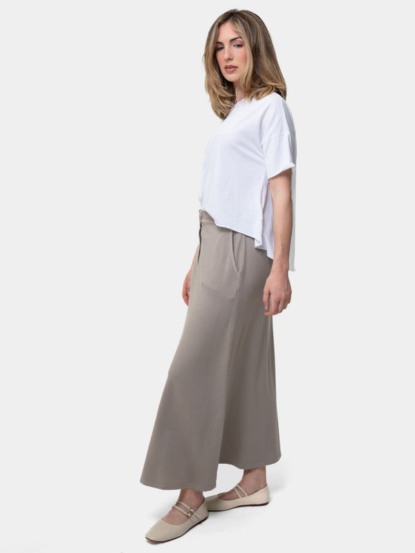 Baci Elastic Waist Cotton Midi A-Line Skirt Militare