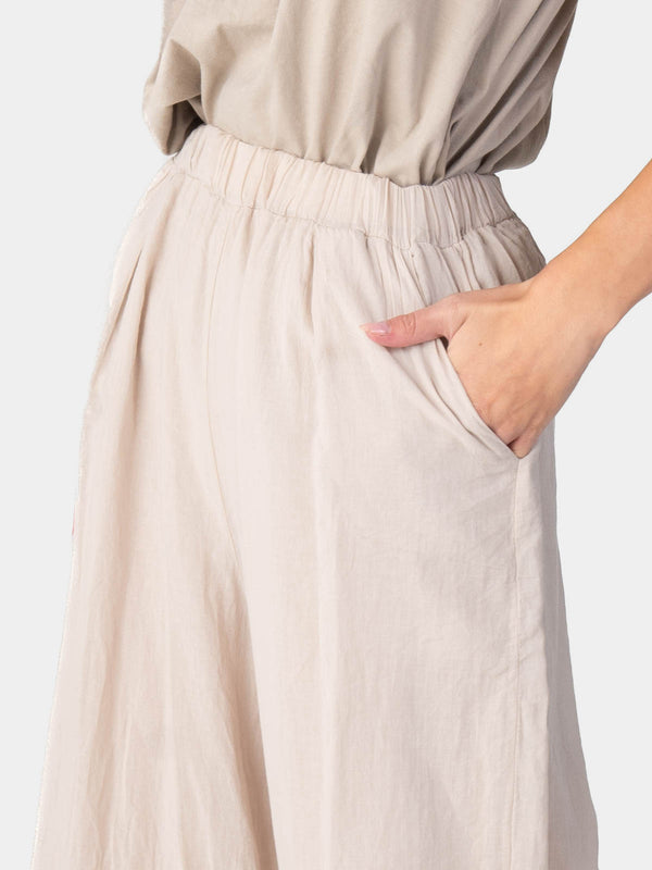 Baci Elastic Waist Layered Hem Palazzo Organic Cotton Trousers Cappuccino