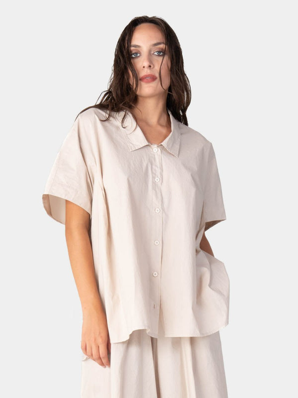 baci Hi Lo Drop Shoulder Organic Cotton Shirt Bianco