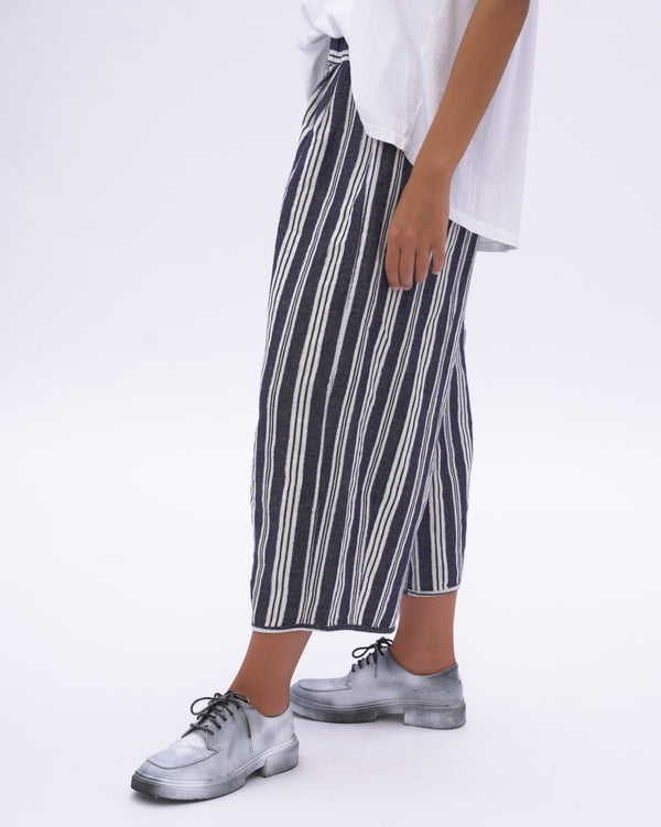 Baci Indigo Striped Cotton Linen Elastic Culottes Indigo