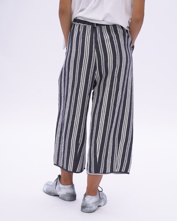 Baci Indigo Striped Cotton Linen Elastic Culottes Indigo