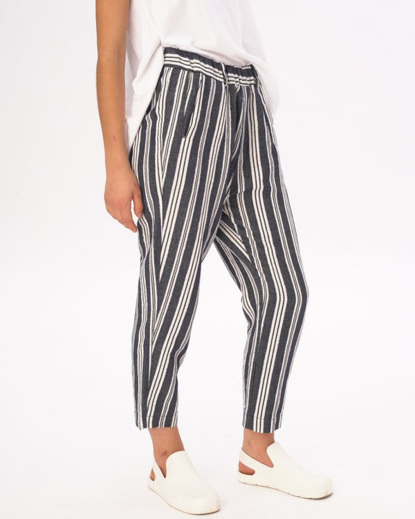 Baci Indigo Striped Cotton Linen Elastic Pants Indigo