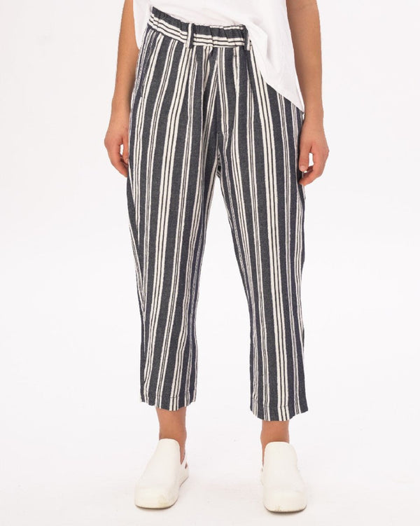 baci Indigo Striped Cotton Linen Elastic Pants Indigo