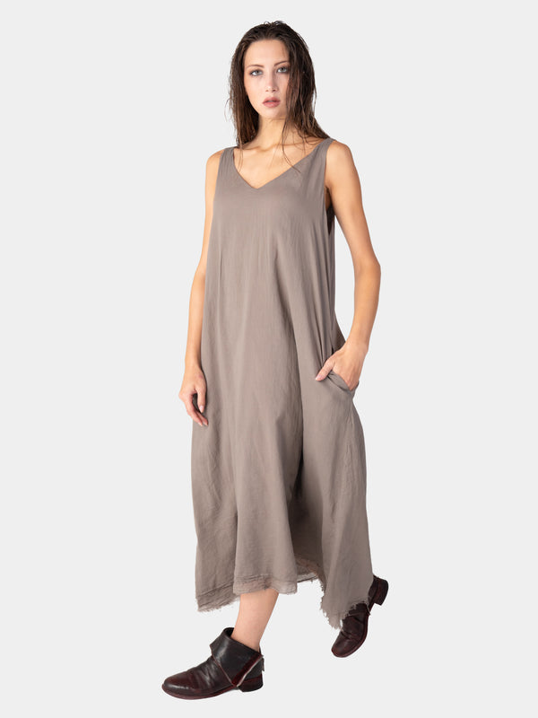 Baci Layered V-Neck Organic Cotton Maxi Dress Cappuccino