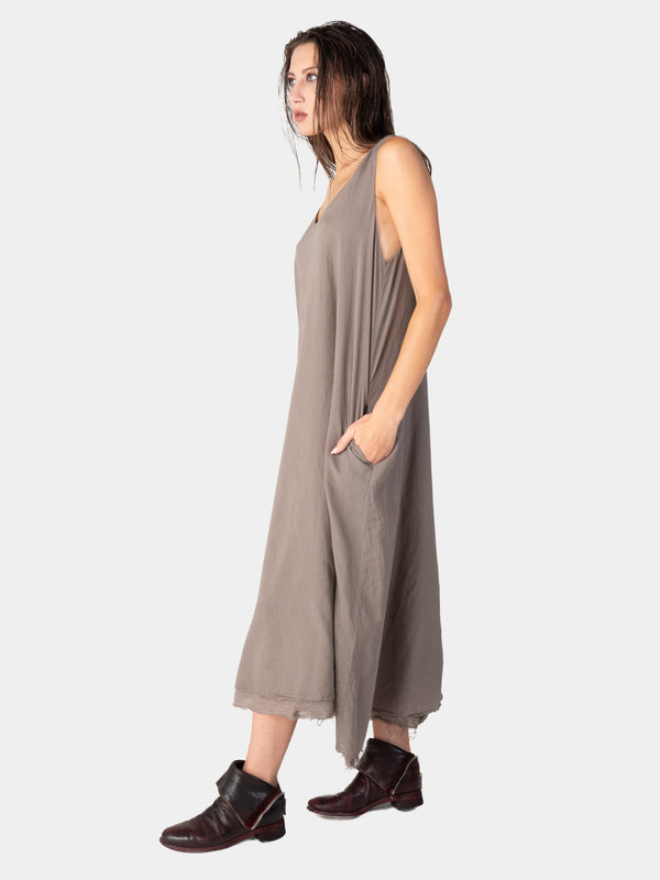 Baci Layered V-Neck Organic Cotton Maxi Dress Cappuccino