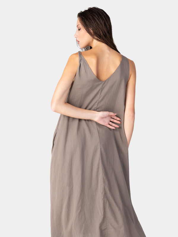 Baci Layered V-Neck Organic Cotton Maxi Dress Cappuccino