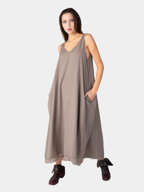 baci Layered V-Neck Organic Cotton Maxi Dress Cappuccino