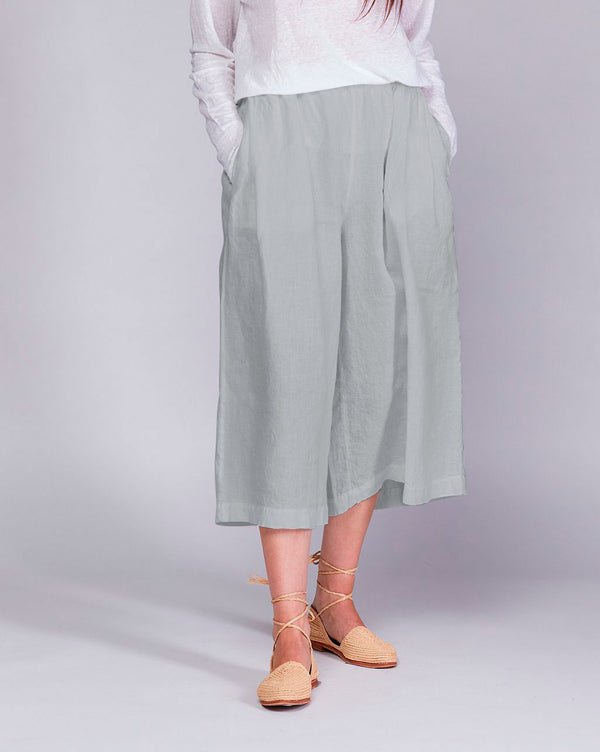 Baci Linen Elastic Waist Cropped Palazzo Pants Camel