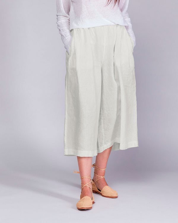 Baci Linen Elastic Waist Cropped Palazzo Pants Camel