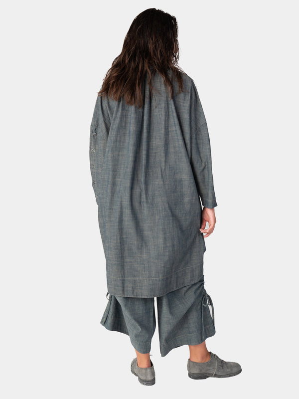 Baci Long Sleeve Button Detail Midi Dress Oyster Grey