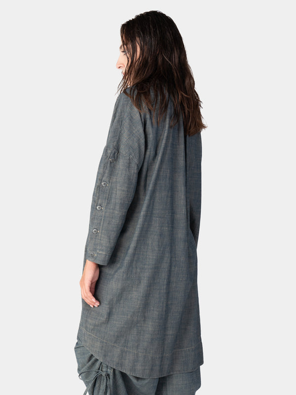 Baci Long Sleeve Button Detail Midi Dress Oyster Grey