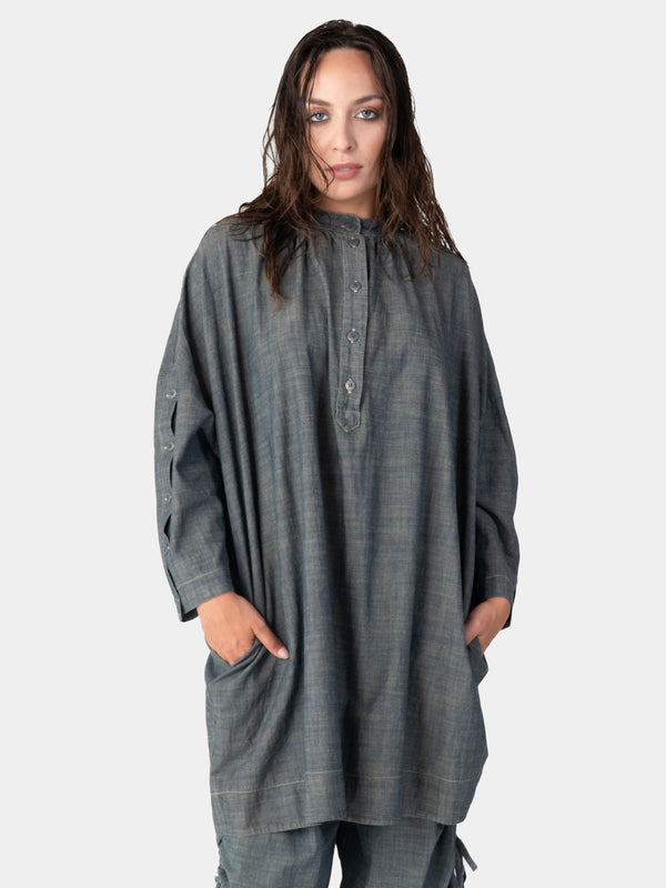 baci Long Sleeve Button Detail Midi Dress Oyster Grey