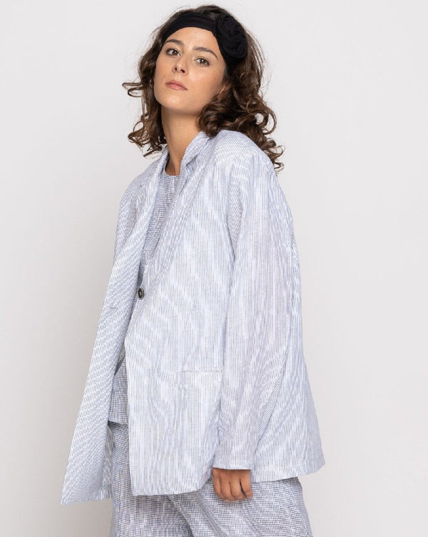 Baci Micro-Striped Single-Button Blazer Jacket Black