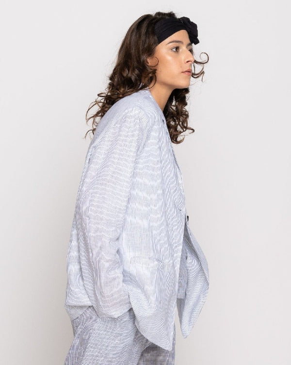 Baci Micro-Striped Single-Button Blazer Jacket Black