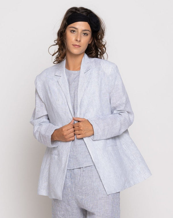 Baci Micro-Striped Single-Button Blazer Jacket Black