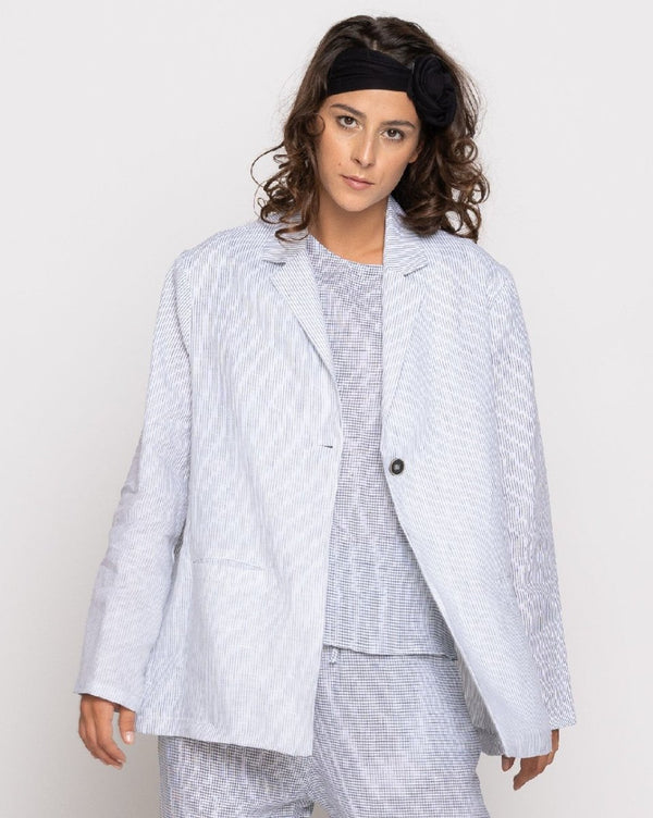 baci Micro-Striped Single-Button Blazer Jacket Black