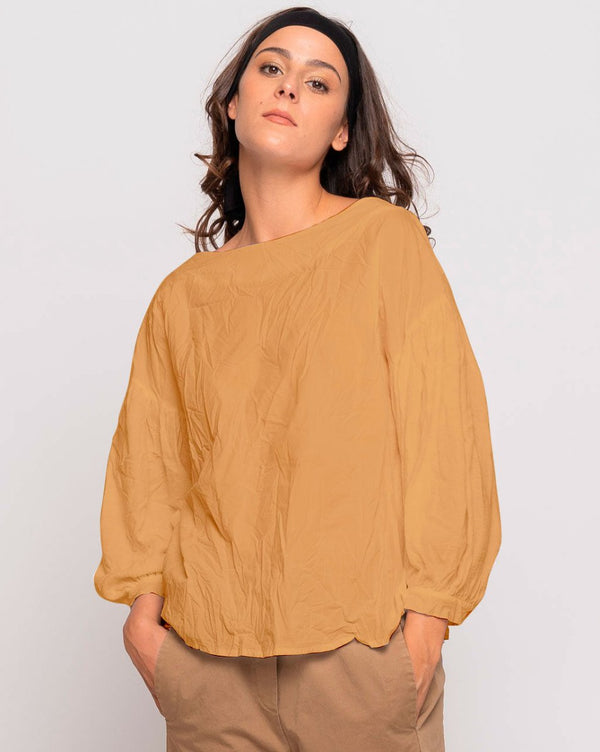 Baci Organic Crinkle Long Sleeve Boatneck Top Beige