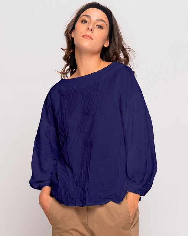 Baci Organic Crinkle Long Sleeve Boatneck Top Beige